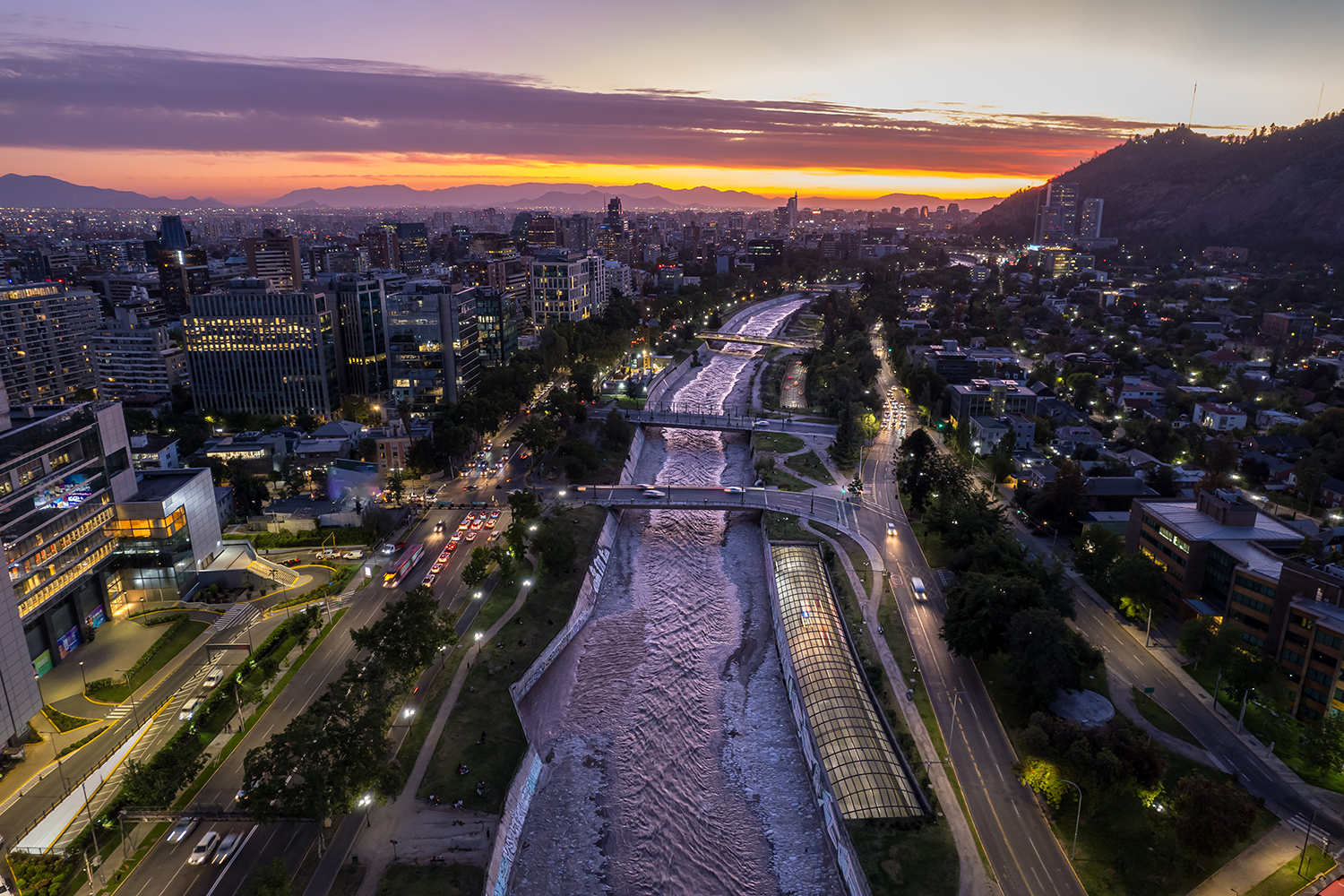 A view of water flowing through a city